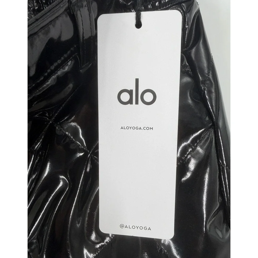 Alo Yoga Womens Quilted Puffer Mini Skirt Black High Shine Size S NEW